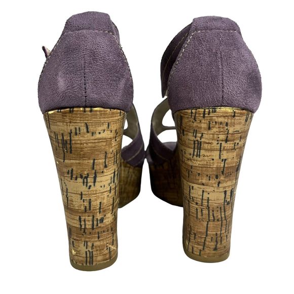 MixIt Strappy High Heel Shoes 6.5 Open Toe Cork 4” Heels Purple Suede 022-8051 - Picture 3 of 16